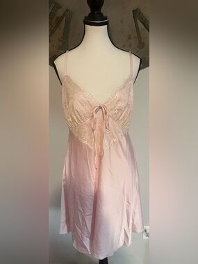Lace-Trim Pink Satin Slip Dress